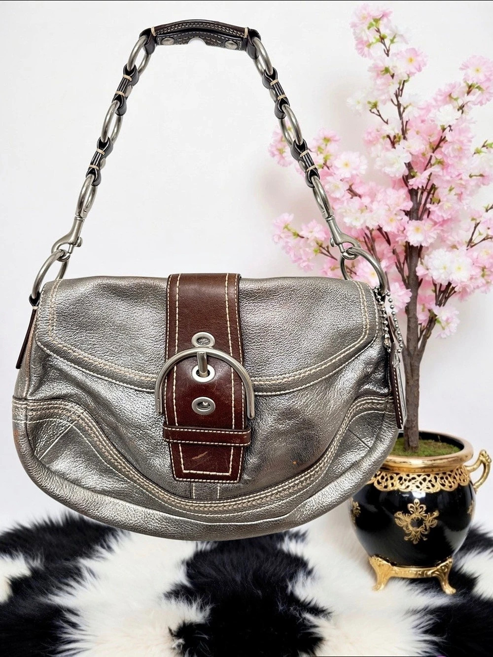Coach Soho Metallic Leather Buckle Flap Shoulder Bag 10595 *RARE*